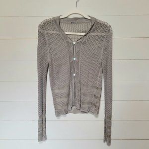 BODIL Taupe / Gray Crochet Cardigan Top, Knit, Vintage 1990s, Size Medium